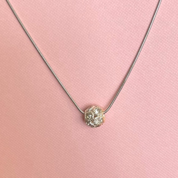 Silver plated Rhinestone Ball Slide Snake Chain necklace - Picture 7 of 8